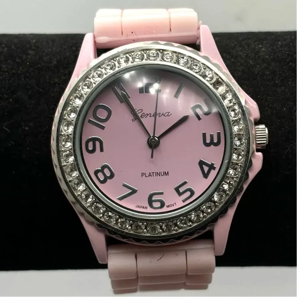 Silver & Pink Crystal Men's Watch